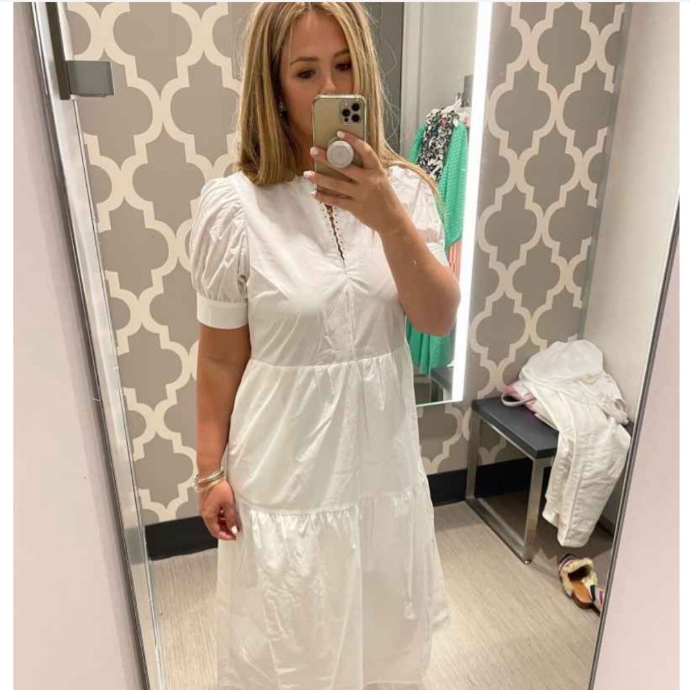 Women's Puff Short Sleeve Lace Dress - Who What Wear™ XL White New With Tags 20 - Picture 8 of 9